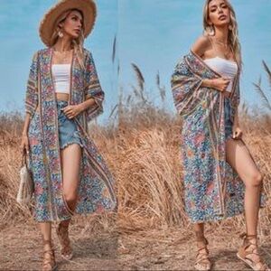 Bohemian Floral Print Kimono